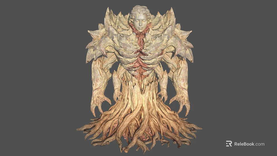 Game Movie Character With Spiky Armor Root Like Lower Body Skeletal Chest And Mythical Design 3d model 