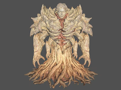 Game Movie Character With Spiky Armor Root Like Lower Body Skeletal Chest And Mythical Design 3d model