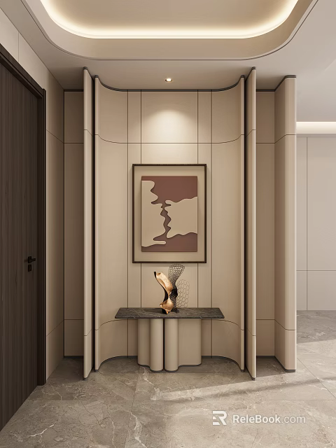 Elegant Modern Entryway Interior With Console Table Wall Art And Decorative Vase 3d model 
