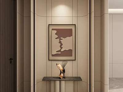 Elegant Modern Entryway Interior With Console Table Wall Art And Decorative Vase 3d model