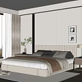 Modern Bedroom Interior Design With Large Bed Framed Art Table Lamp And Light Brown Curtains