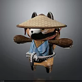 Cute Animal Character Wearing Straw Hat And Blue Striped Kimono