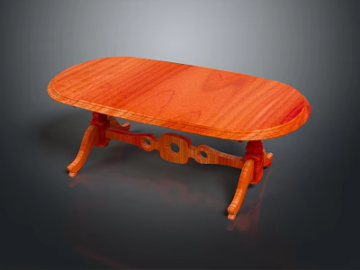 Oval Orange Wooden Dining Table With Carved Legs And Smooth Surface 3d model