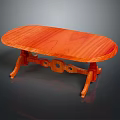 Oval Orange Wooden Dining Table With Carved Legs And Smooth Surface