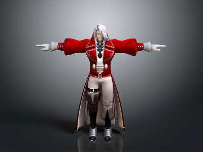 Male Character With White Hair Wearing Red Coat And Outstretched Arms 3d model