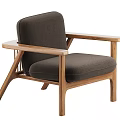 Modern Leisure Chair With Wooden Frame And Grey Fabric Upholstered Seat And Backrest