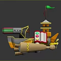 Colorful Toy Model Ship Like Vehicle With Tower Structure And Cannon Parts
