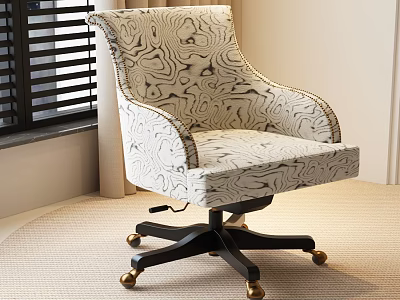 Elegant Accent Chair With Black And White Patterned Fabric High Back And Gold Caster Wheels 3d model