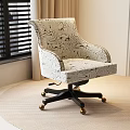 Elegant Accent Chair With Black And White Patterned Fabric High Back And Gold Caster Wheels