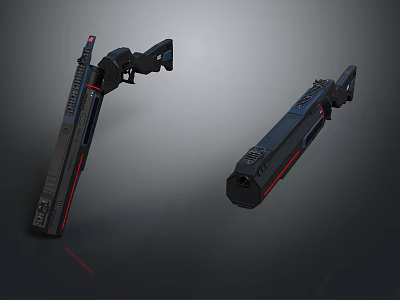 Futuristic Sci Fi Weapon Design With Black Body And Red Accent Details 3d model