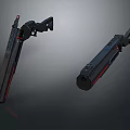 Futuristic Sci Fi Weapon Design With Black Body And Red Accent Details