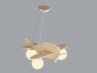Unique Shape Wooden Airplane Pendant Light With Three Light Bulbs For Kids Room 3d model