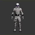 White Armored Sci Fi Character With Helmet Visor And Tactical Gear Standing Pose