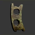 Ancient Style Carved Sculpture with Intricate Surface Patterns Two Circular Holes and Bronze Patina Finish