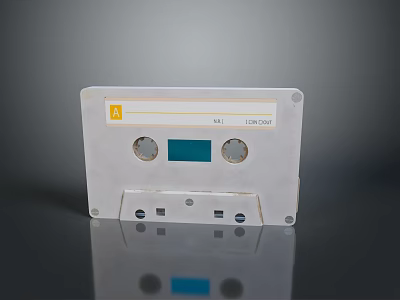 White Cassette Tape With Yellow Label Blue Square And M I Record 3d model