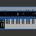 Blue Electronic Keyboard with Control Panel Knobs Buttons and Black White Keys