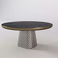 Round Dark Colored Coffee Table With Geometric Pattern Metal Base And Lattice Design 3d model