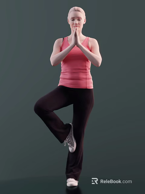 Woman Practicing Yoga Pose In Pink Tank Top And Black Pants On Dark Background 3d model 