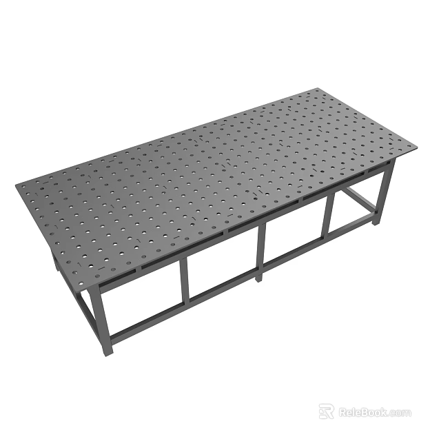 Sturdy Industrial Gray Metal Workbench With Perforated Top And Support Legs 3d model 