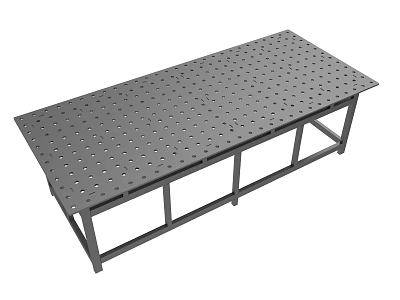Sturdy Industrial Gray Metal Workbench With Perforated Top And Support Legs 3d model