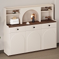 Cream Style Restaurant Sideboard Storage Cabinet Sundry Cabinet Side Cabinet Cream White Decorative Painting Green Plant Seasoning Bottle Tableware Walnut Wood Floor Bread Machine 3d model