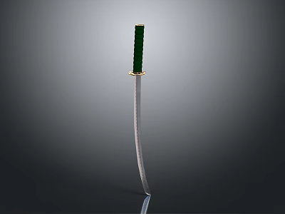Traditional Curved Sword With Green Handle And Golden Top Silver Blade 3d model