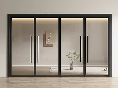 Modern Black Frame Glass Double Sliding Doors For Elegant Interior Design 3d model