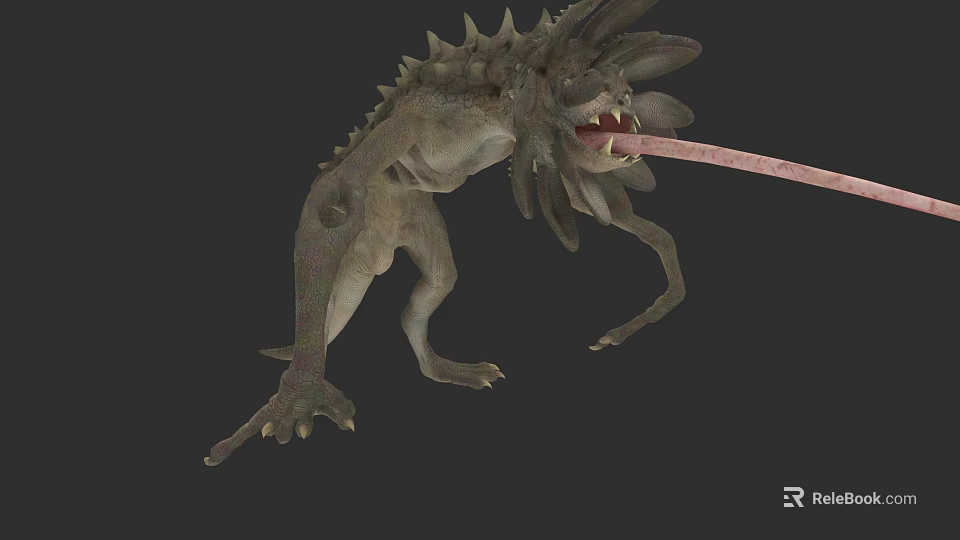 Fierce Spiky Reptilian Game Movie Character With Tentacles And Long Tongue 3d model 
