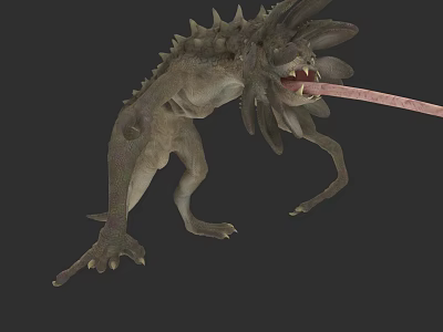 Fierce Spiky Reptilian Game Movie Character With Tentacles And Long Tongue 3d model