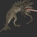 Fierce Spiky Reptilian Game Movie Character With Tentacles And Long Tongue
