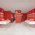 Liquor And Tobacco Store Interior Design With Red Walls Display Shelves Cabinets And Alcohol Bottles
