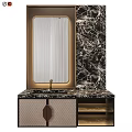 Elegant Bathroom Vanity With Marble Countertop Gold Frame Mirror And Storage Cabinet