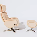 Beige Leather Single Sofa with Ottoman and Chrome Metal Base Modern Design 3d model
