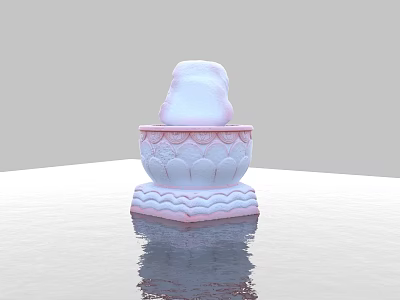 White Buddha Sculpture Carving With Pink Patterned Base On Reflective Water Surface 3d model