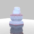 White Buddha Sculpture Carving With Pink Patterned Base On Reflective Water Surface