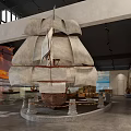 Cultural Center Large Sailboat Model in Exhibition Hall With Historical Displays And Decorative Walls