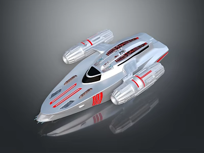 Futuristic Silver Spaceship With Red Stripes And Aerodynamic Design For Space Travel 3d model