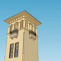Multi Story Beige Brown Tower With Windows Balconies And Decorative Cornice