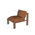 Modern Brown Leather Accent Chair With Wooden Frame And Woven Backrest Details