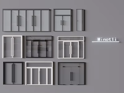Various Modern Double Doors With Glass Panels Black And White Frame Designs 3d model