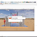 Outdoor Art Installation With Metal Frame Red Elements And Vertical Panels On Sandy Ground