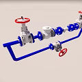 Industrial Pipeline System With Blue Pipes White Valves And Red Handles