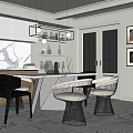 Elegant Modern Restaurant Interior Design With Marble Tabletop Pendant Lights And Chairs