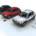 Small Black Red And White Cars Showcasing Fine Interior Details And Technical Specifications