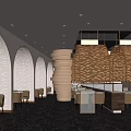 Elegant Modern Restaurant Interior With Arched Structures Circular Bar Lighting And Seating