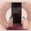 Modern Pink Circular Symmetrical Panels With Metallic Accent Bars