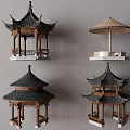 Traditional Chinese Pavilion Models With Different Styles Wooden Structures And Tile Roofs