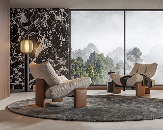 Minotti modern leisure chair single sofa chair floor lamp floor to ceiling window 3d model