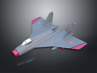 Gray Fighter Jet Model With Pink Wings Tail Fins And Number 2541 3d model