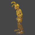 Creepy Yellow Damaged Robot With Blood Stained Body And Worn Parts